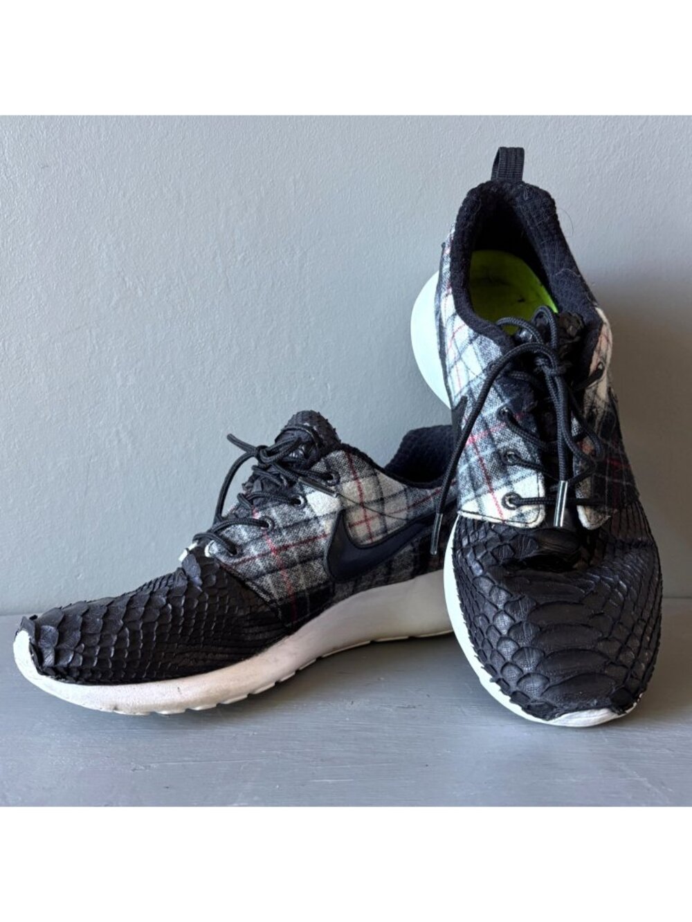 NikeiD Pendleton Roshe Run Plaid Wool Faux-Python Rare Shoes (Women 8, Men 6.5)